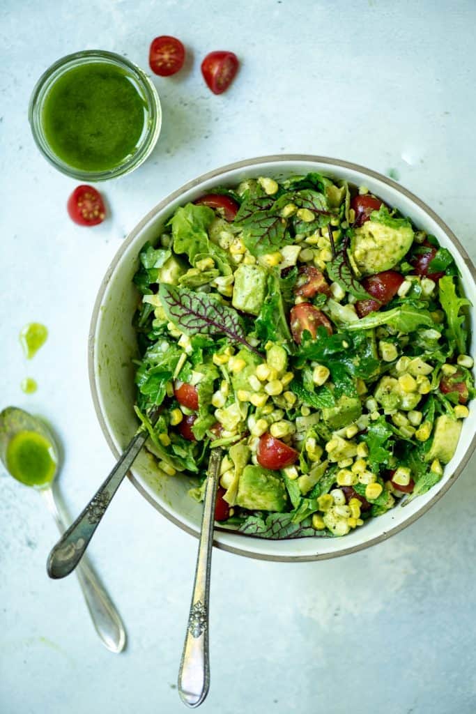 Corn, Avocado and Arugula Salad with Basil Vinaigrette Crowded Kitchen Corn, Avocado and Arugula Salad with Basil Vinaigrette Crowded Kitchen
