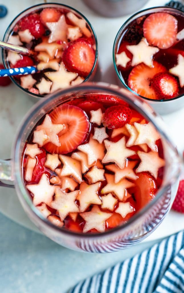 Close up of red, white and blue sangria