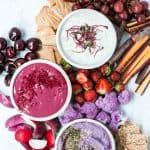Overhead of three vegan dips