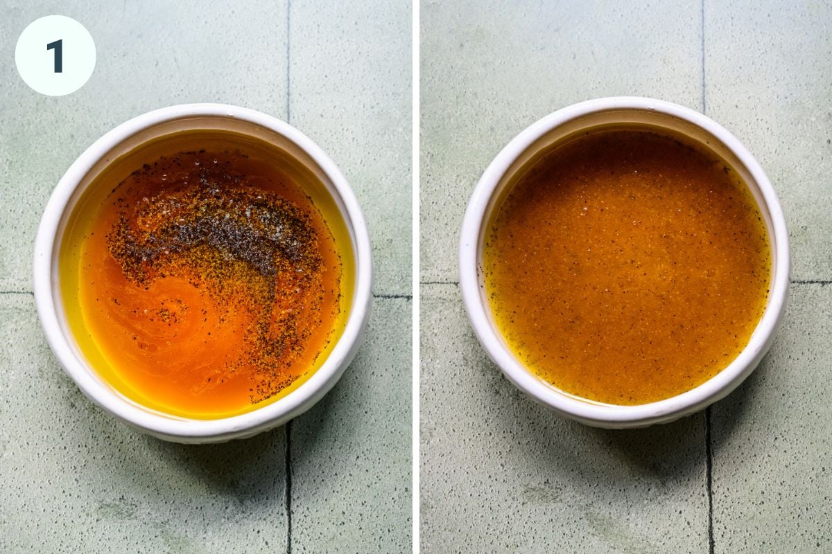 Left: dressing prior to mixing. Right: finished dressing.