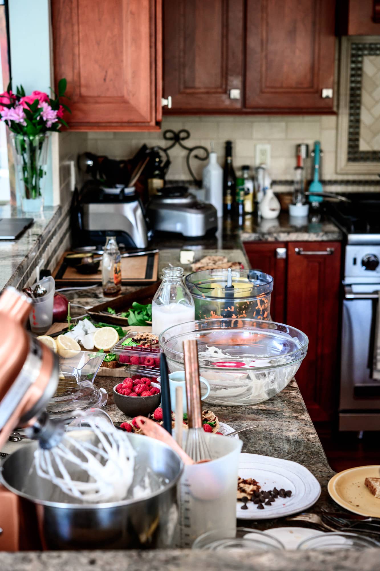 Side view of very messy kitchen counter