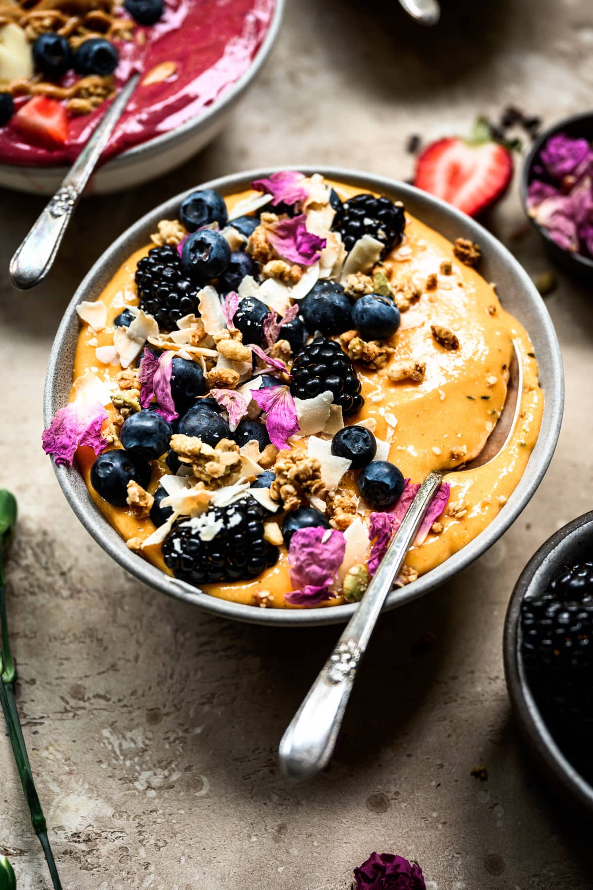 side view of turmeric smoothie bowl