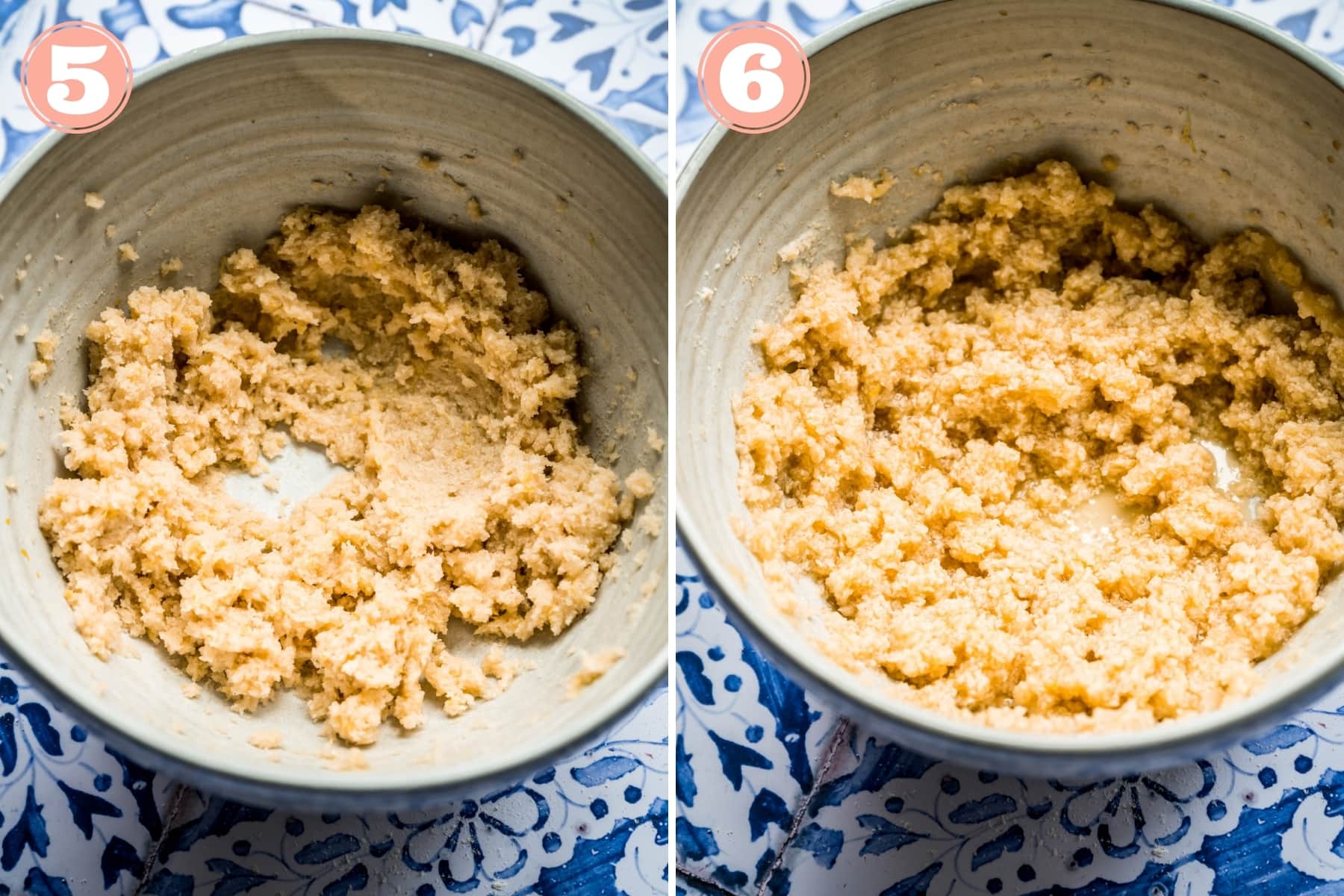 Wet ingredients in mixing bowl for vegan blueberry muffins. 