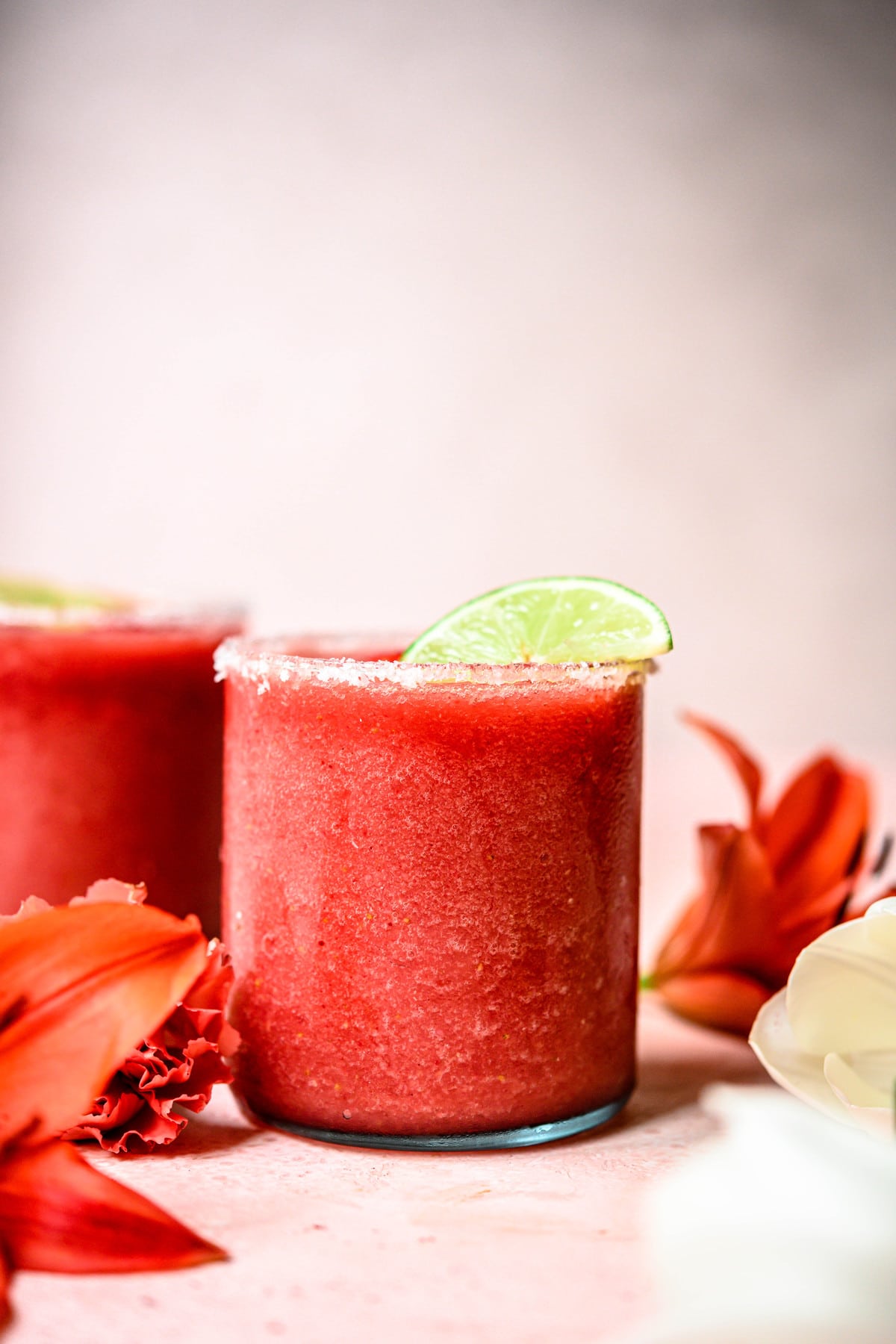 side view of frozen watermelon margaritas