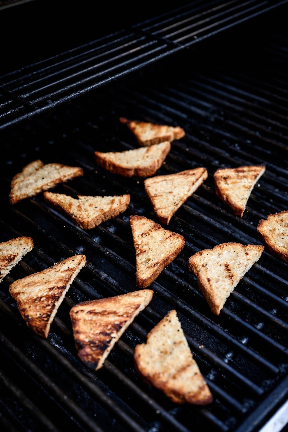 Slices of bread on a grill