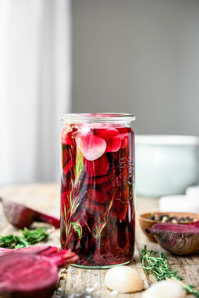 Beet pickles in a quart jar
