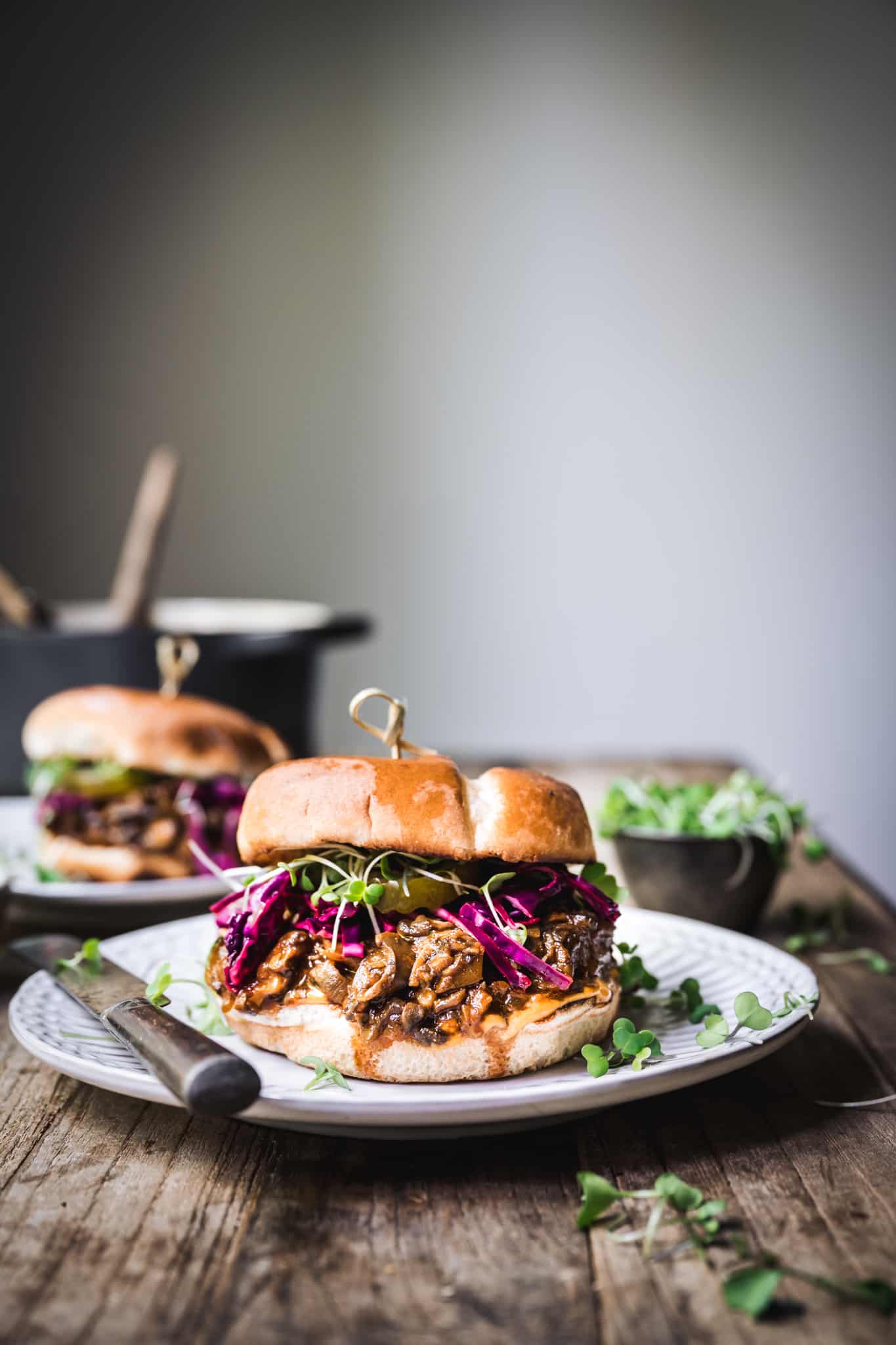 Side view of mushroom sandwich