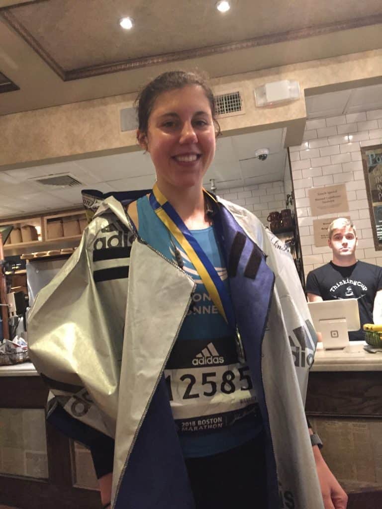 Lizzy Briskin after finishing Boston Marathon 2018
