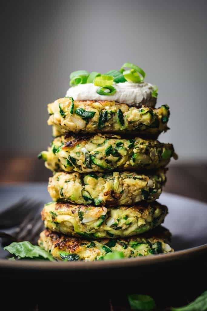 Vegan Zucchini Fritters with Lemon Cashew Cream - Crowded Kitchen