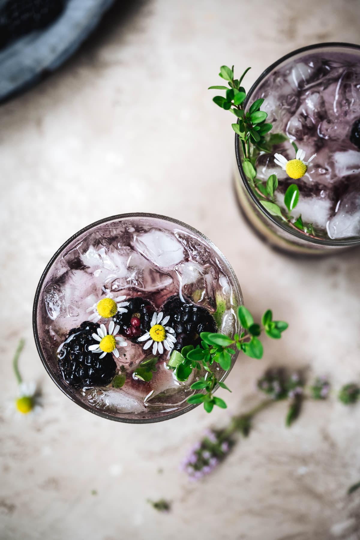 ovehread of blackberry cucumber cocktails