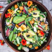 overhead view of summer dinner salad