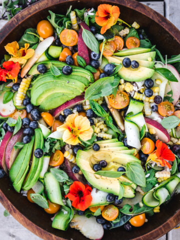 overhead view of summer dinner salad