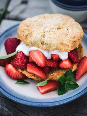 side view of vegan strawberry shortcake