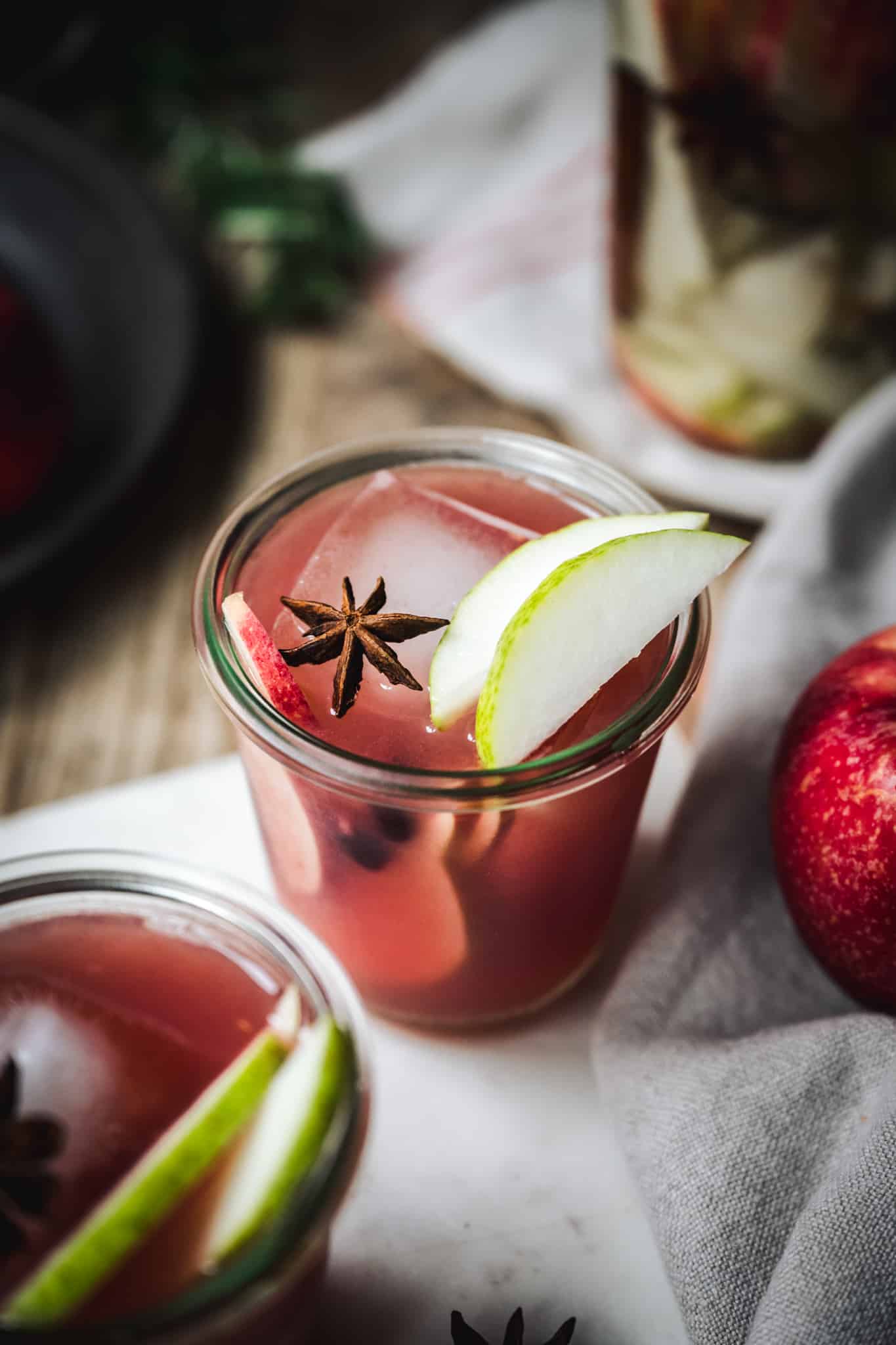 close up 45 degree angle of homemade pear vodka cocktail