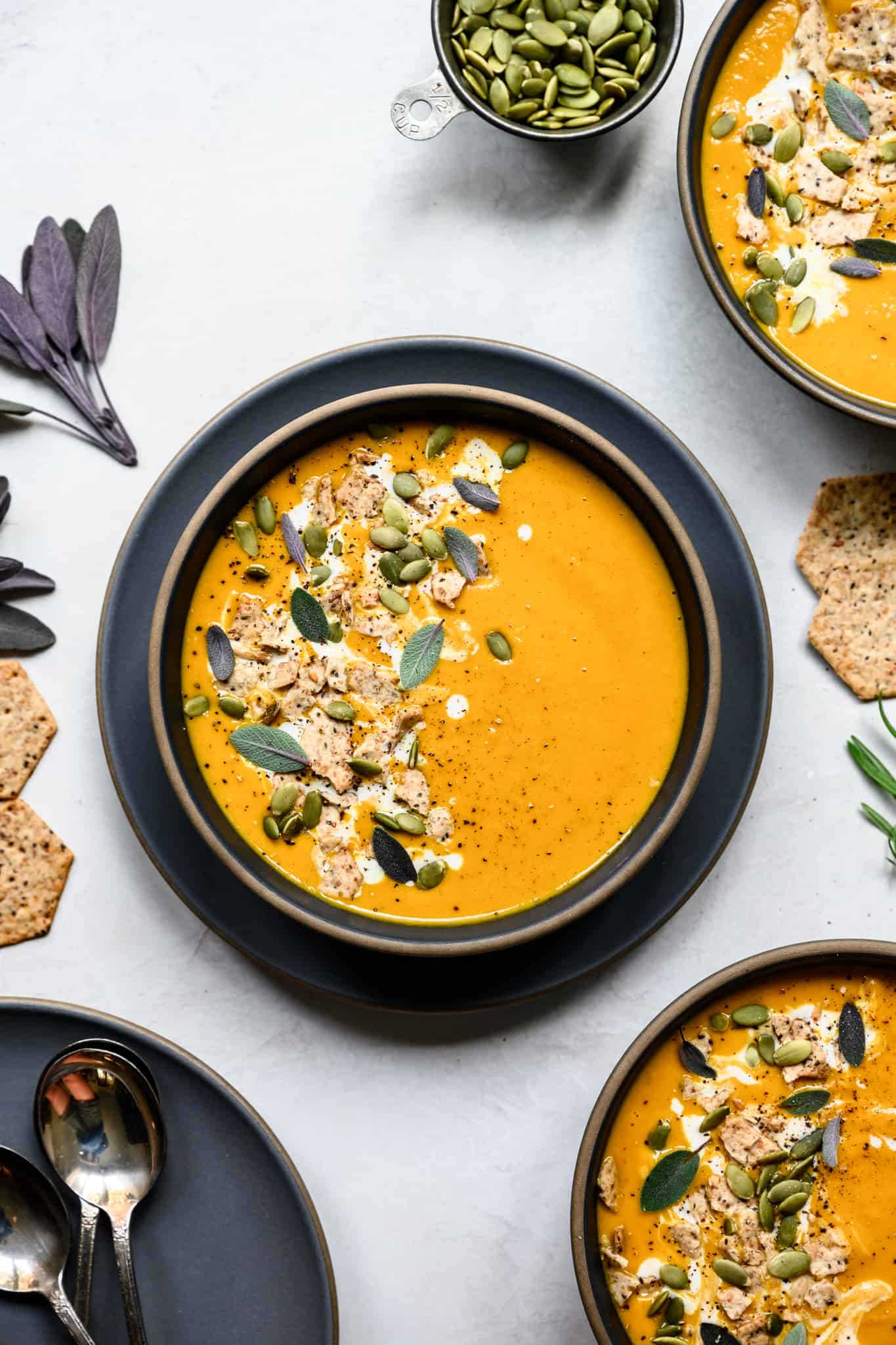 overhead view of carrot ginger soup