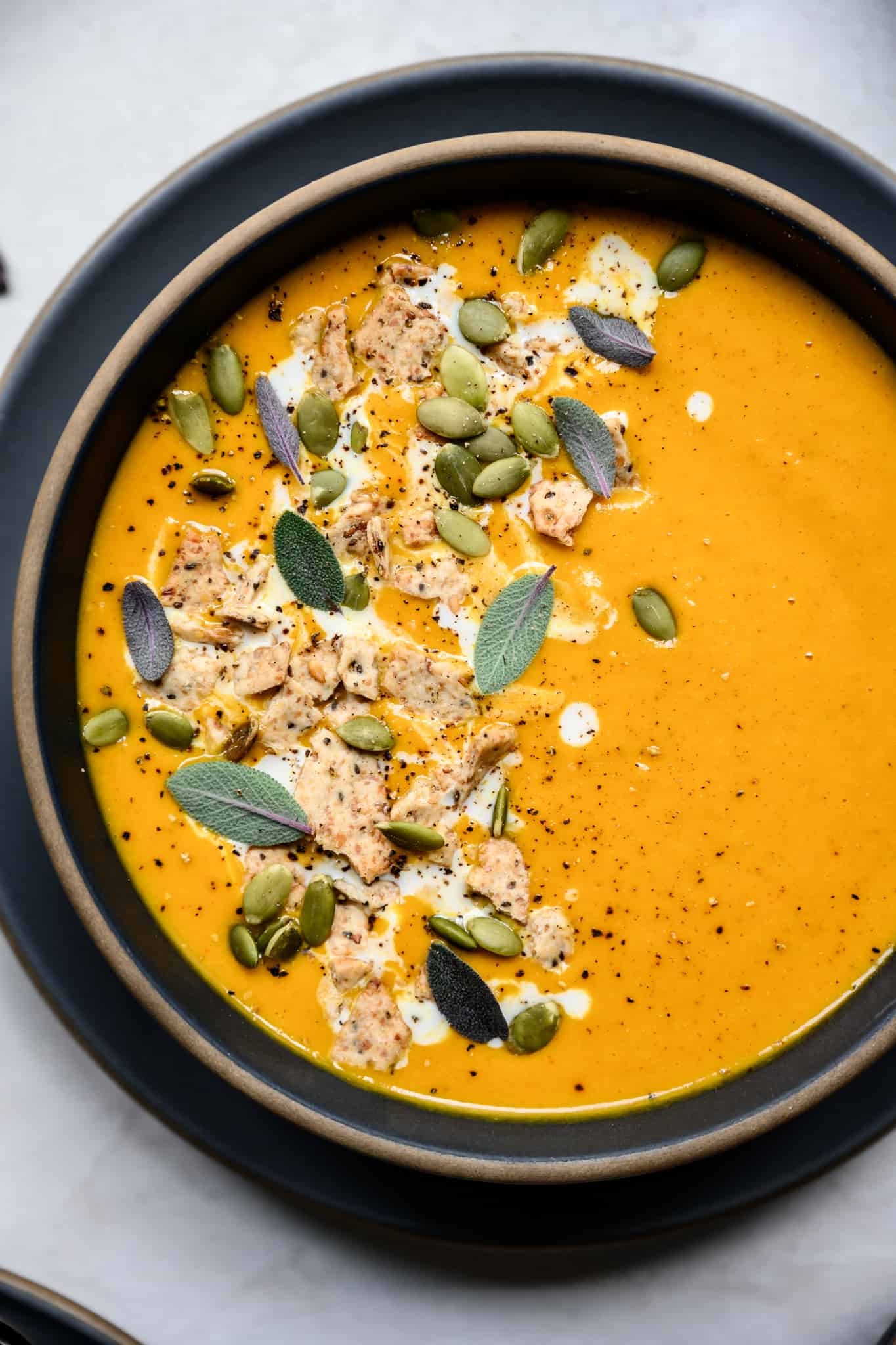 close up overhead of carrot apple ginger soup