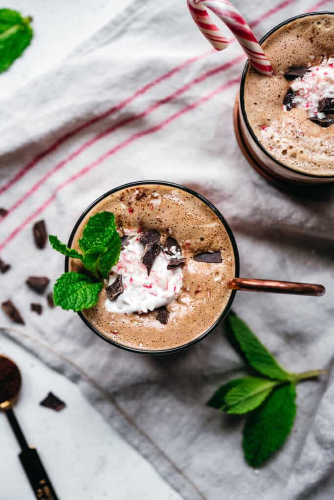 overhead view of vegan peppermint mochas