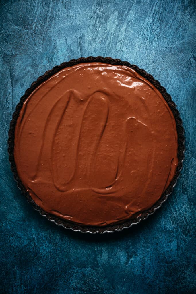 overhead view of chocolate tart