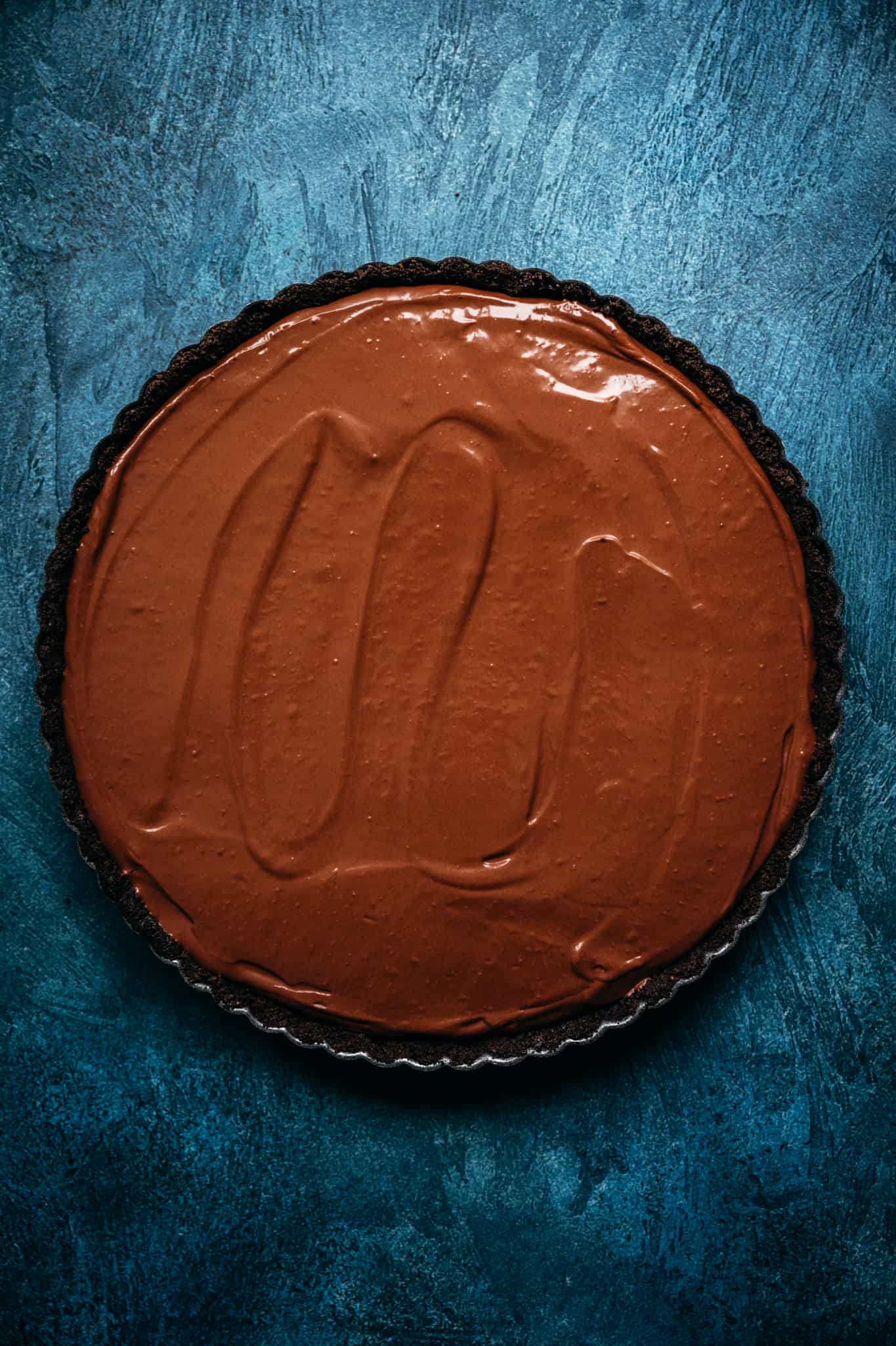 overhead view of chocolate tart