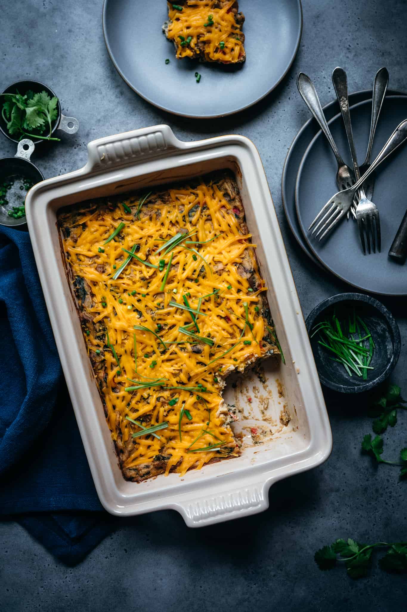 overhead view of vegan breakfast casserole