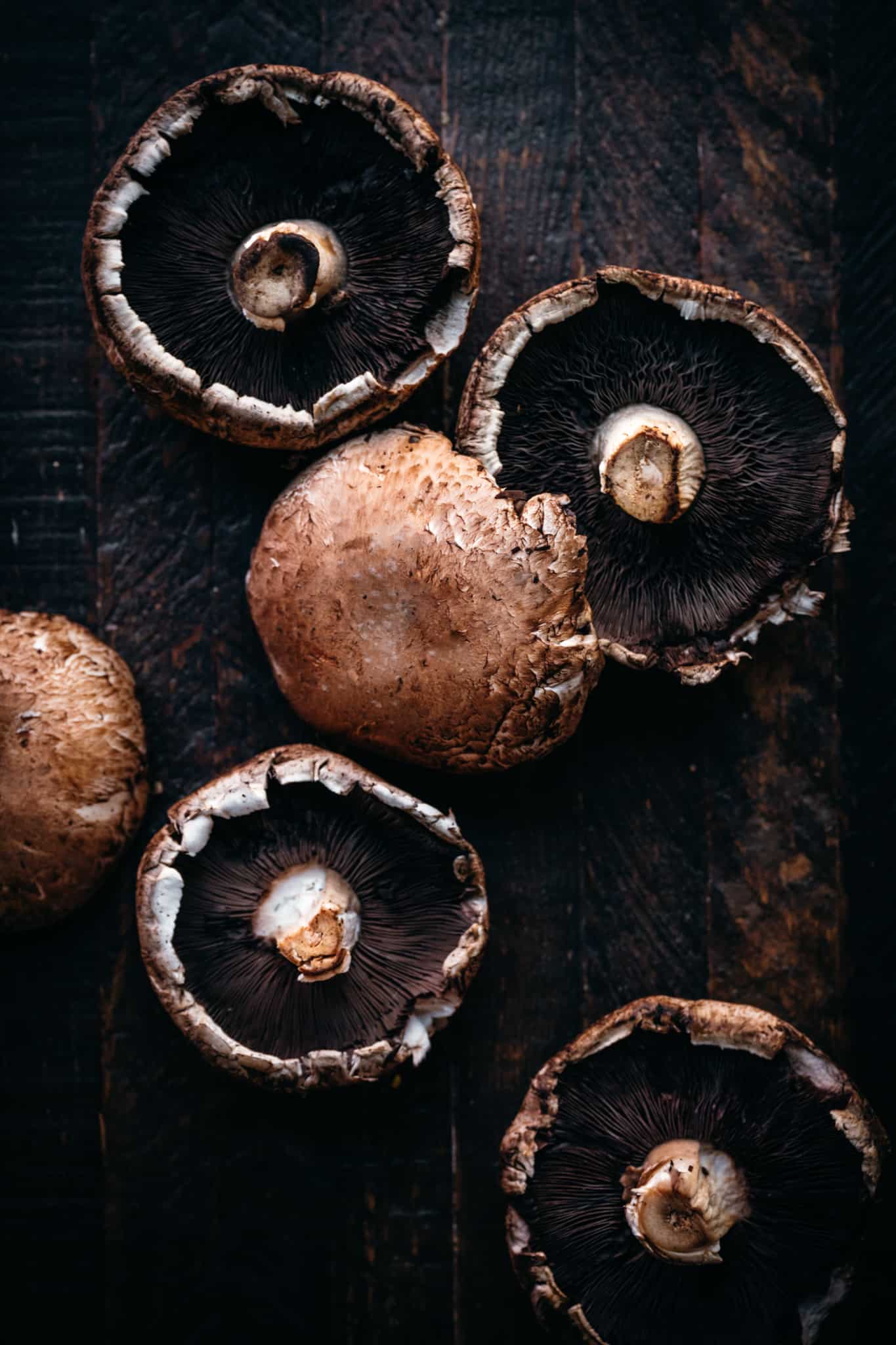 overhead of portobello mushroom caps