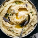 close up view of the best creamy vegan mashed potatoes with dairy free butter