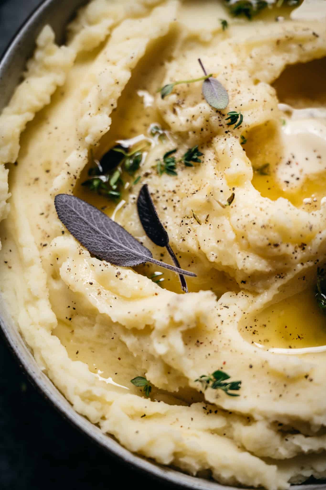 close up photo of creamy vegan mashed potatoes