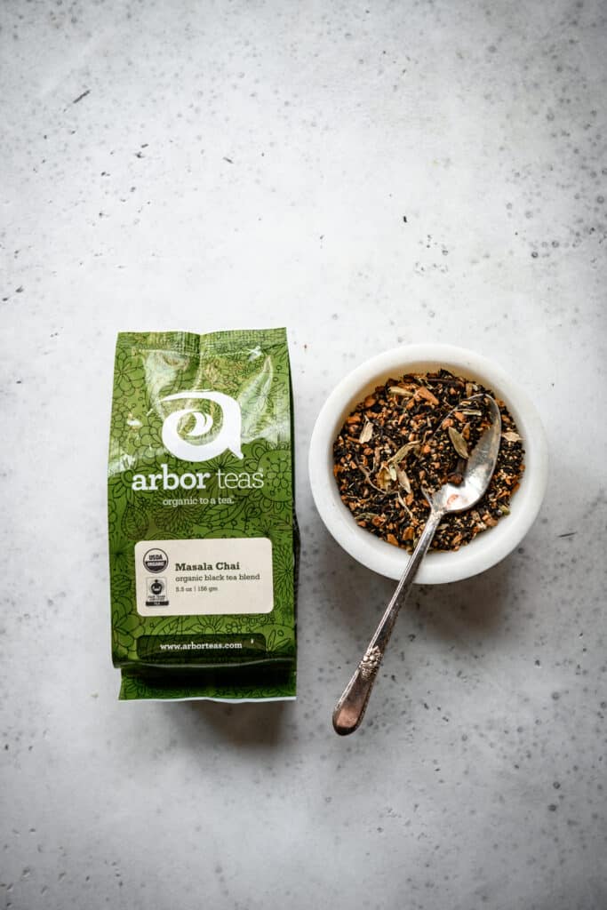 overhead view of Arbor Teas Masala Chai Tea in bag