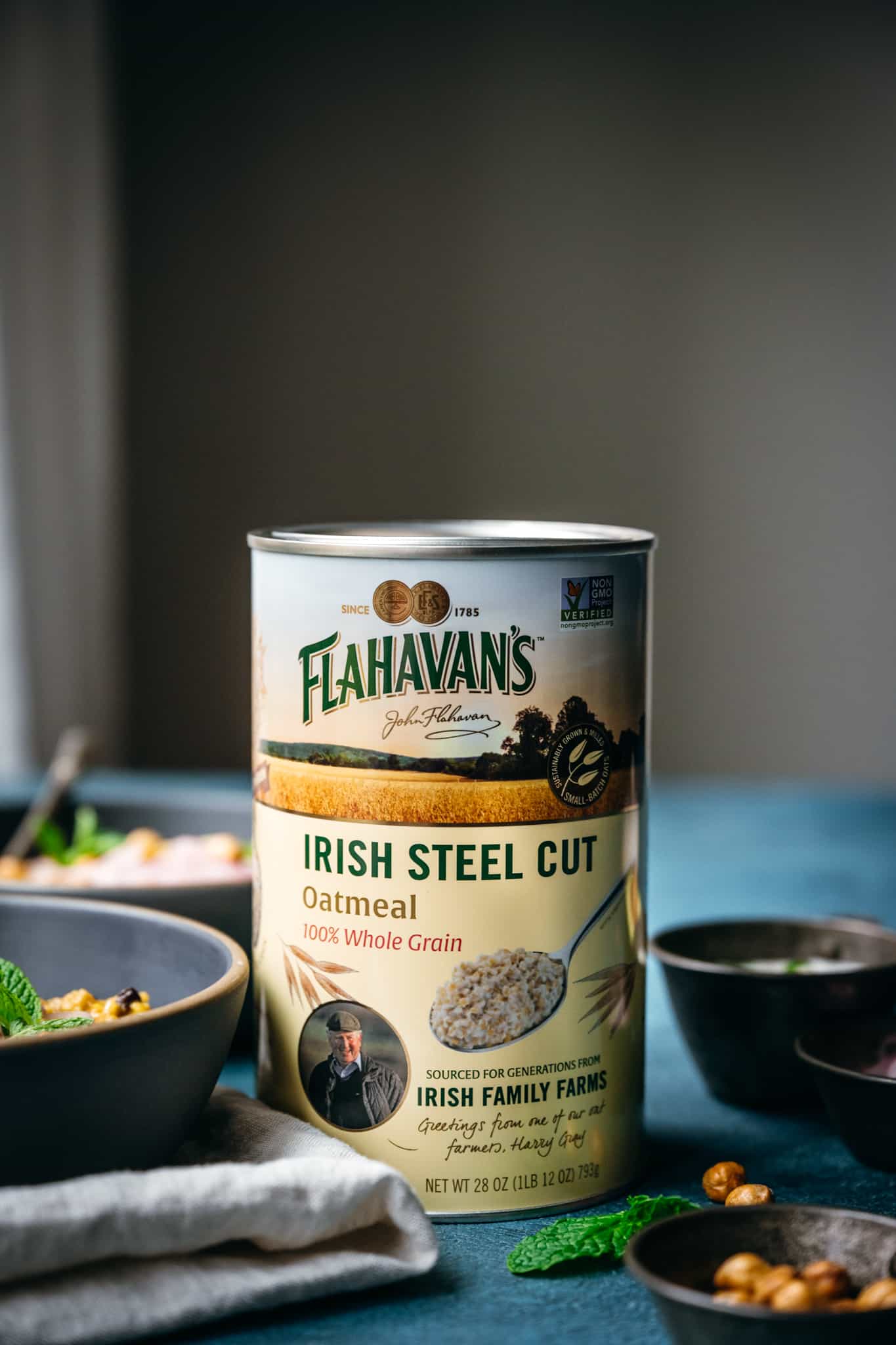 side view of can of Flahavan's Irish Steel Cut Oats