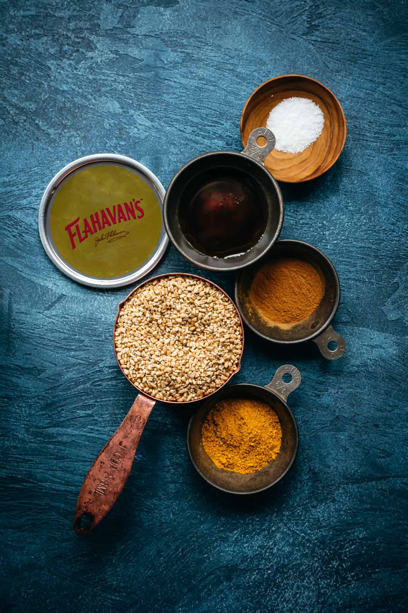 overhead view of ingredients for savory steel cut oats