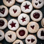 Variety of linzer cookies seen from above.