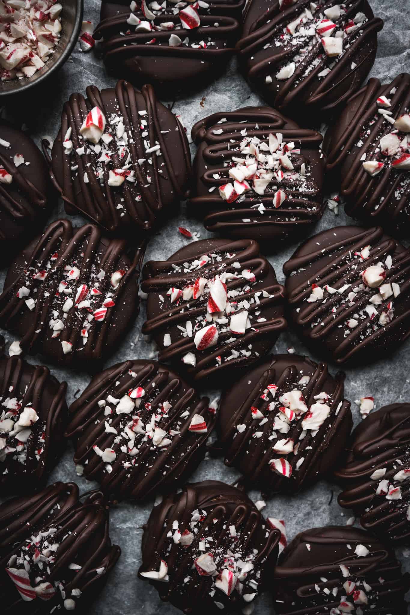 Overhead view of vegan peppermint patties