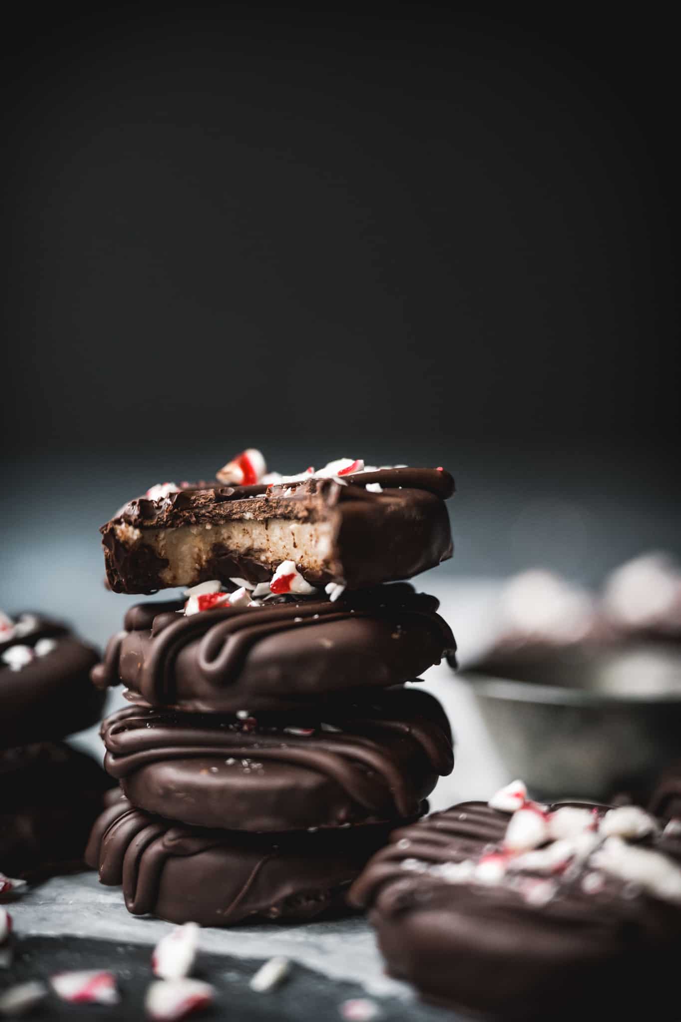 side view of stack of homemade peppermint patties