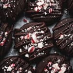 Peppermint patties with crushed candy cane on top.