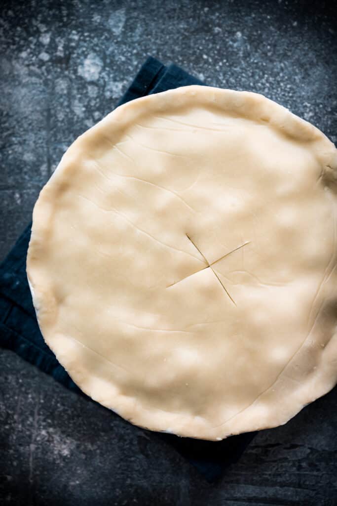 overhead of vegan pot pie before it's cooked