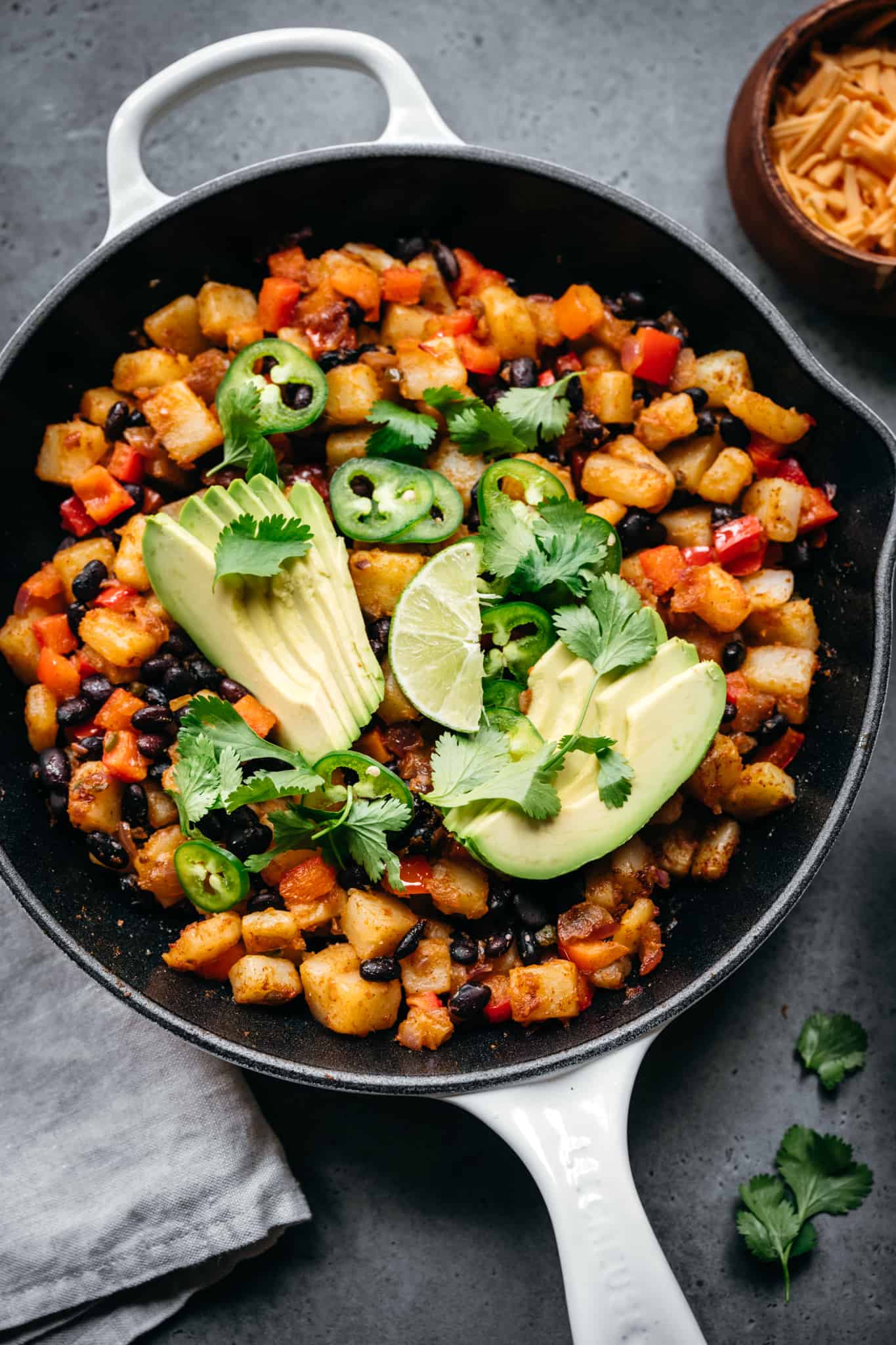 close up view of vegan potato breakfast skillet