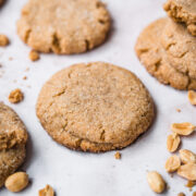 close up view of vegan peanut butter cookie.