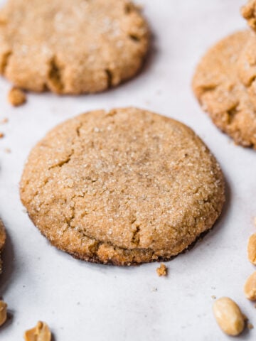 close up view of vegan peanut butter cookie.