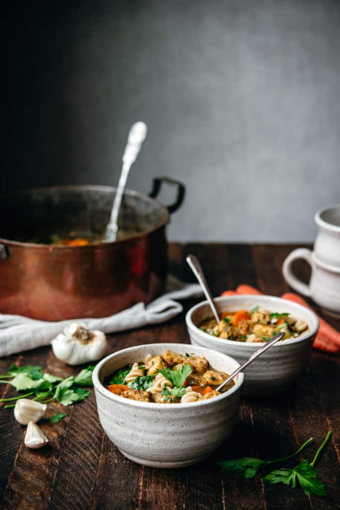 Vegan Chicken Noodle Soup with Crispy Tofu | Crowded Kitchen