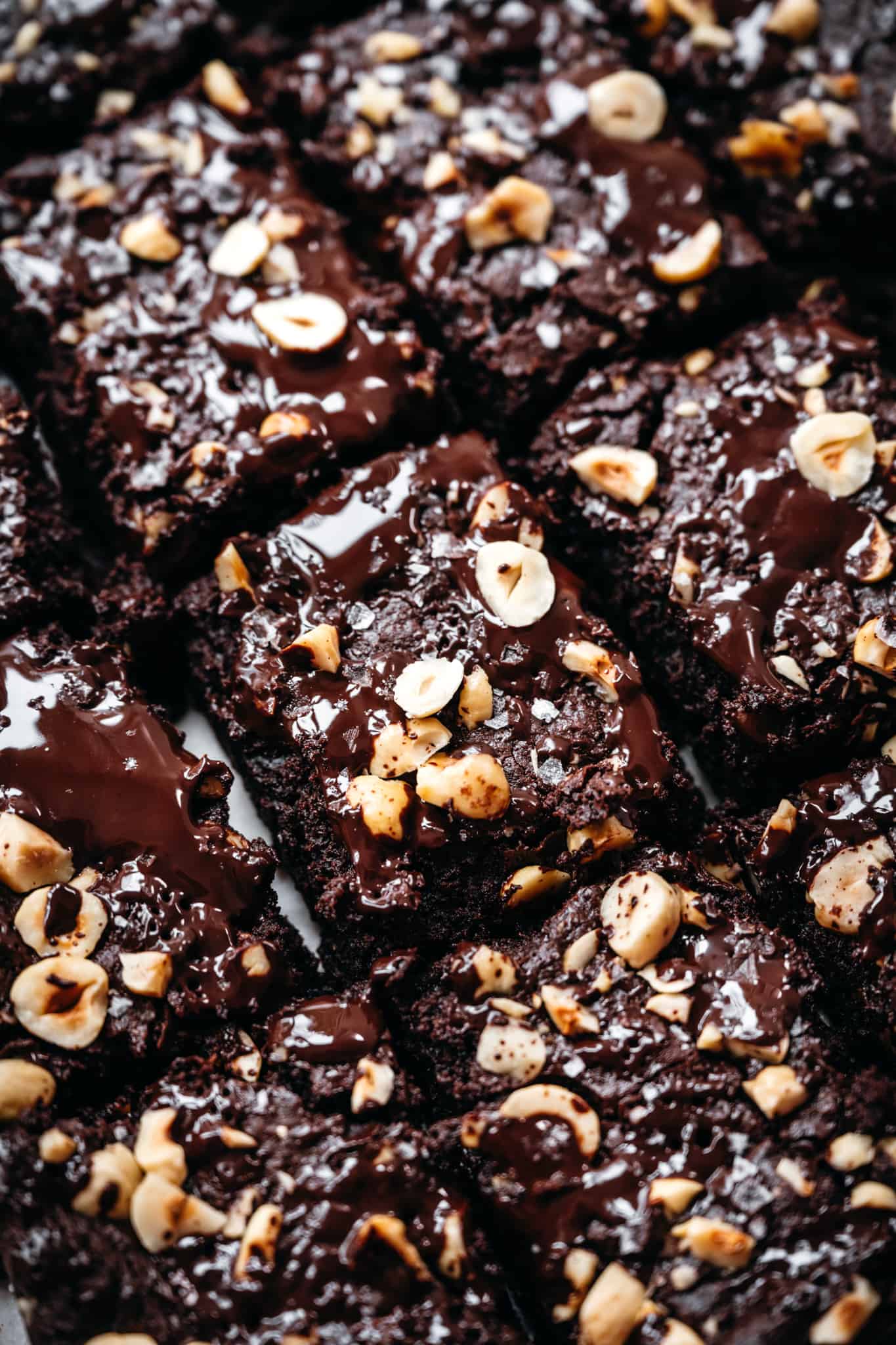 close up side view of chocolate tahini brownies
