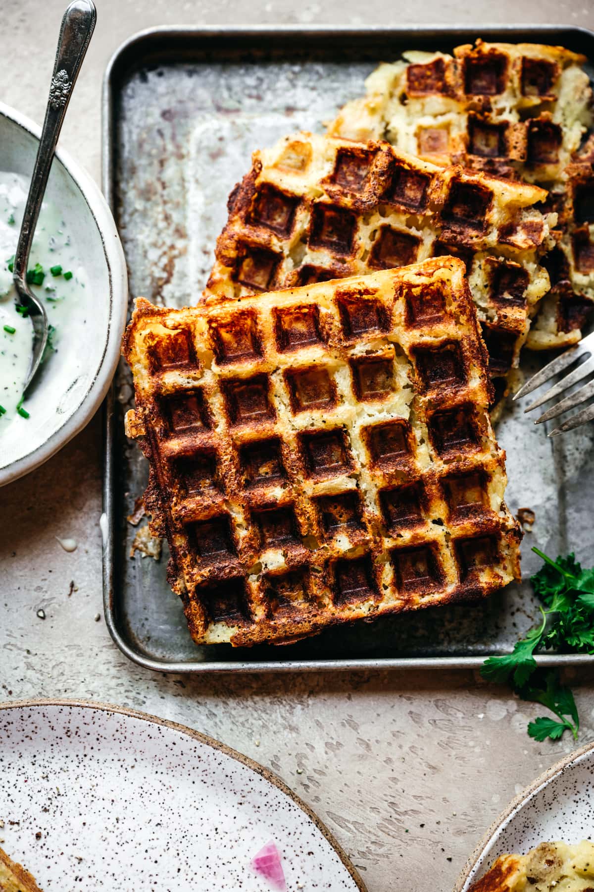 crispy mashed potato waffles