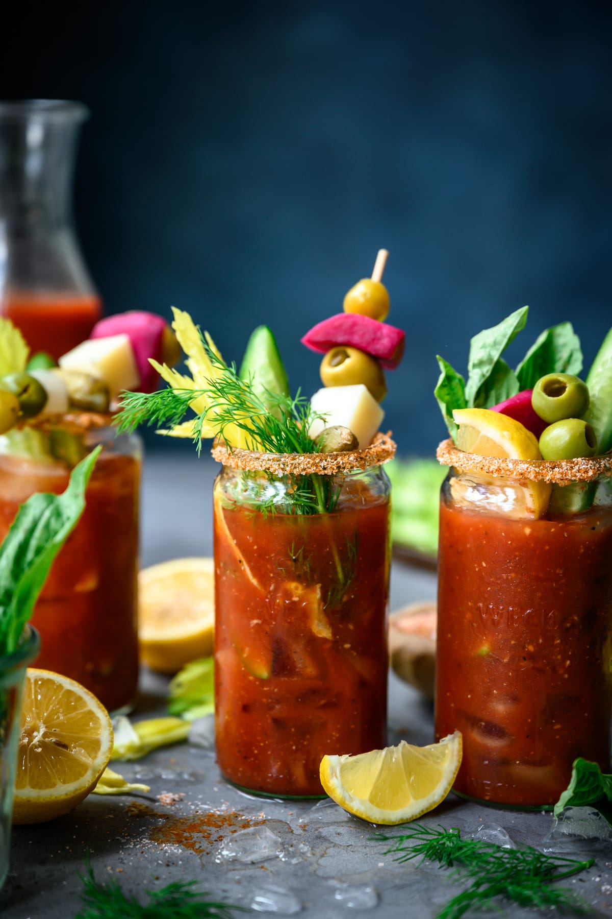 side view of bloody mary bar with garnishes