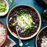 Black beans in a bowl seen from above.