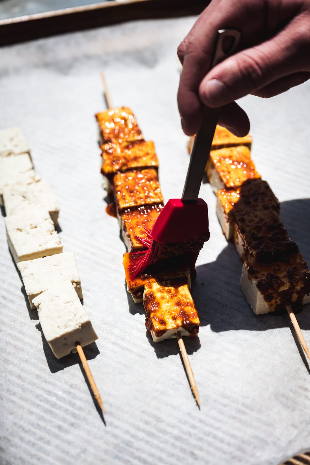 Moroccan spices tofu kebabs brushed with marinade