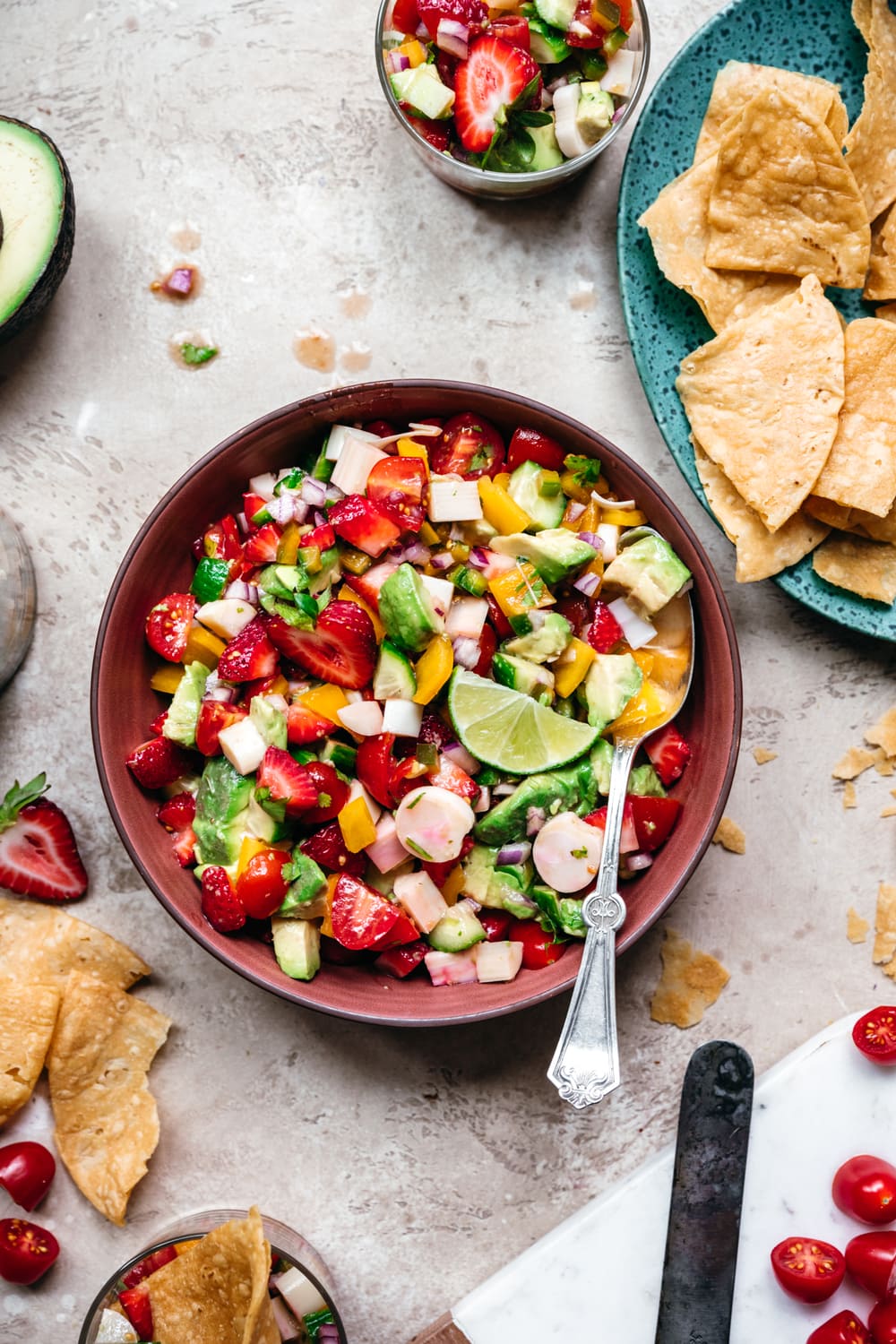 overhead view of vegan ceviche in a bowl