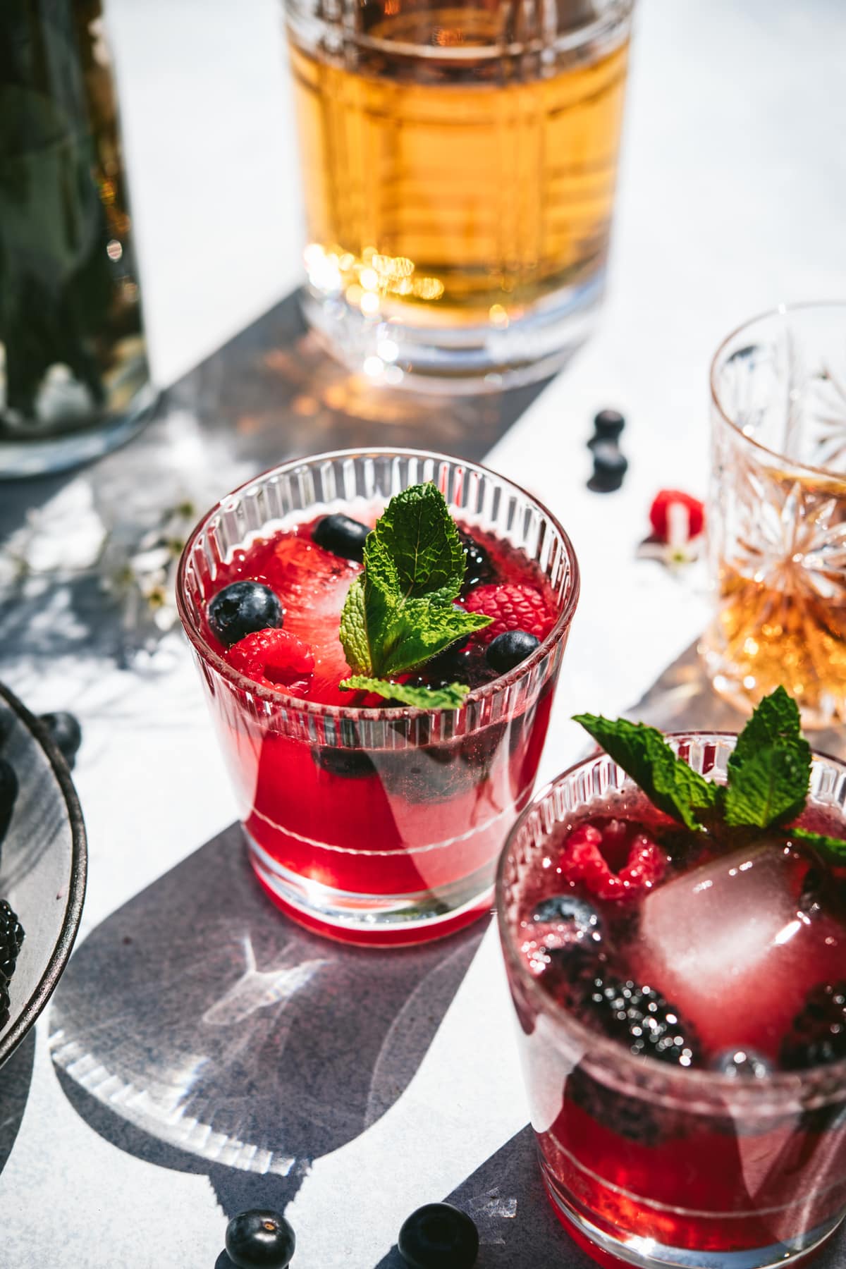 side view of bourbon berry pitcher cocktail