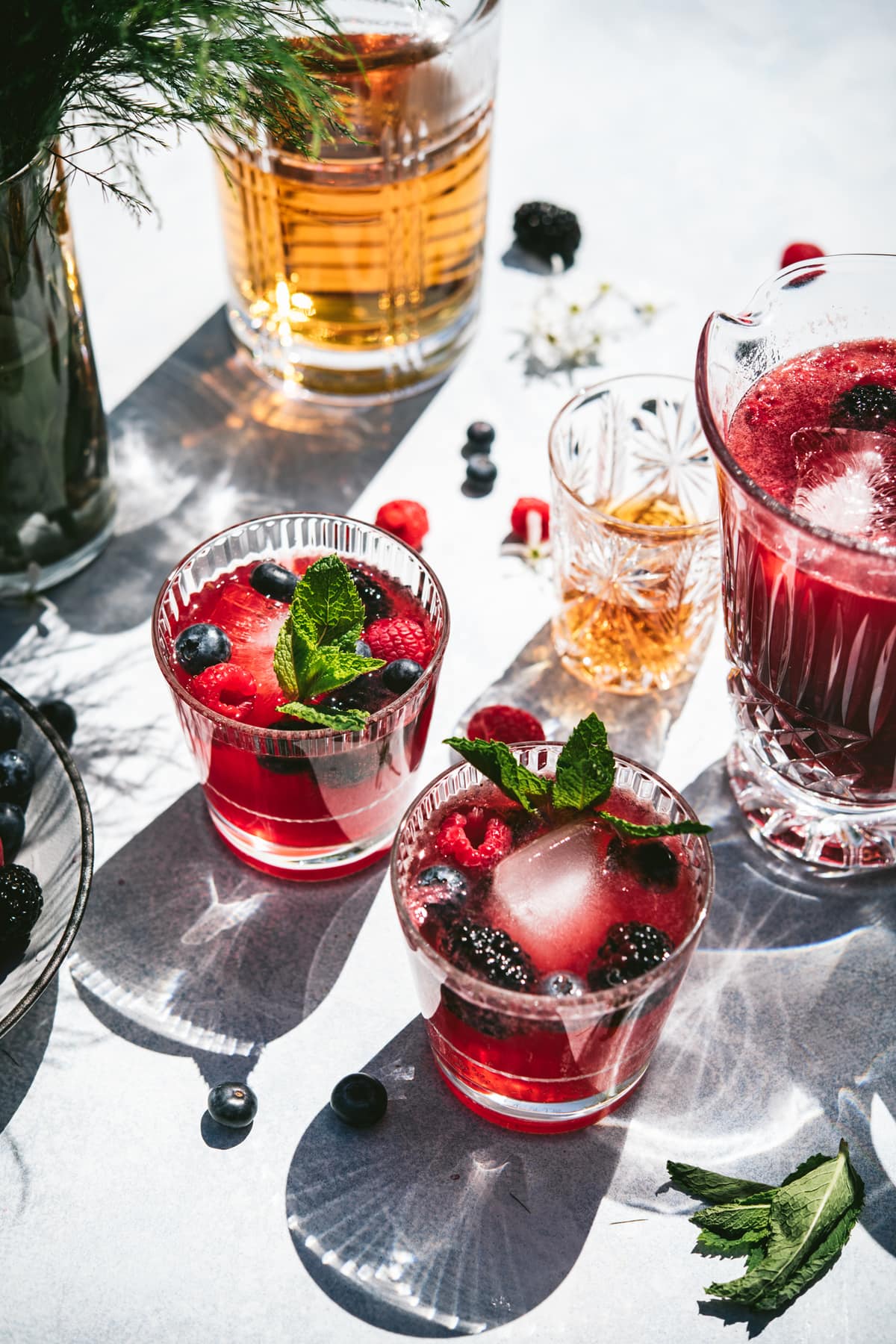 side view of berry bourbon lemonade