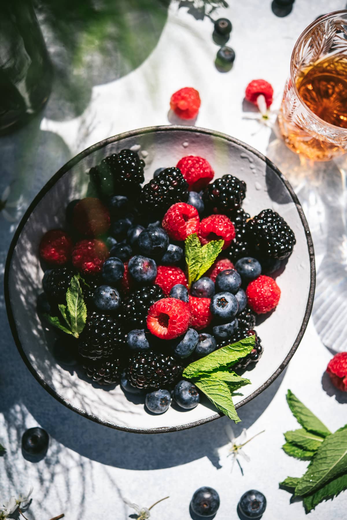 overhead view of berries in a bowl