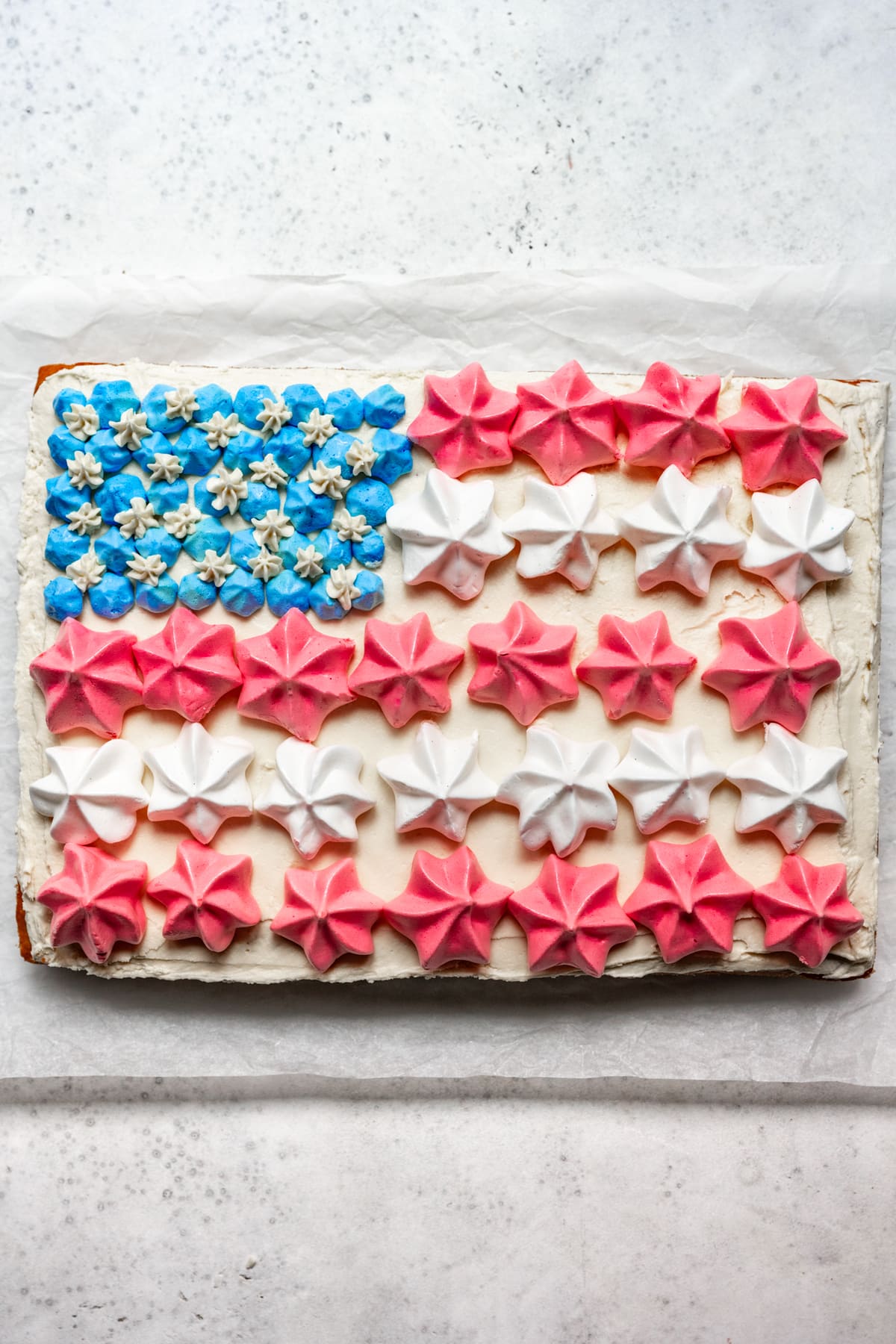 overhead of vegan US flag cake