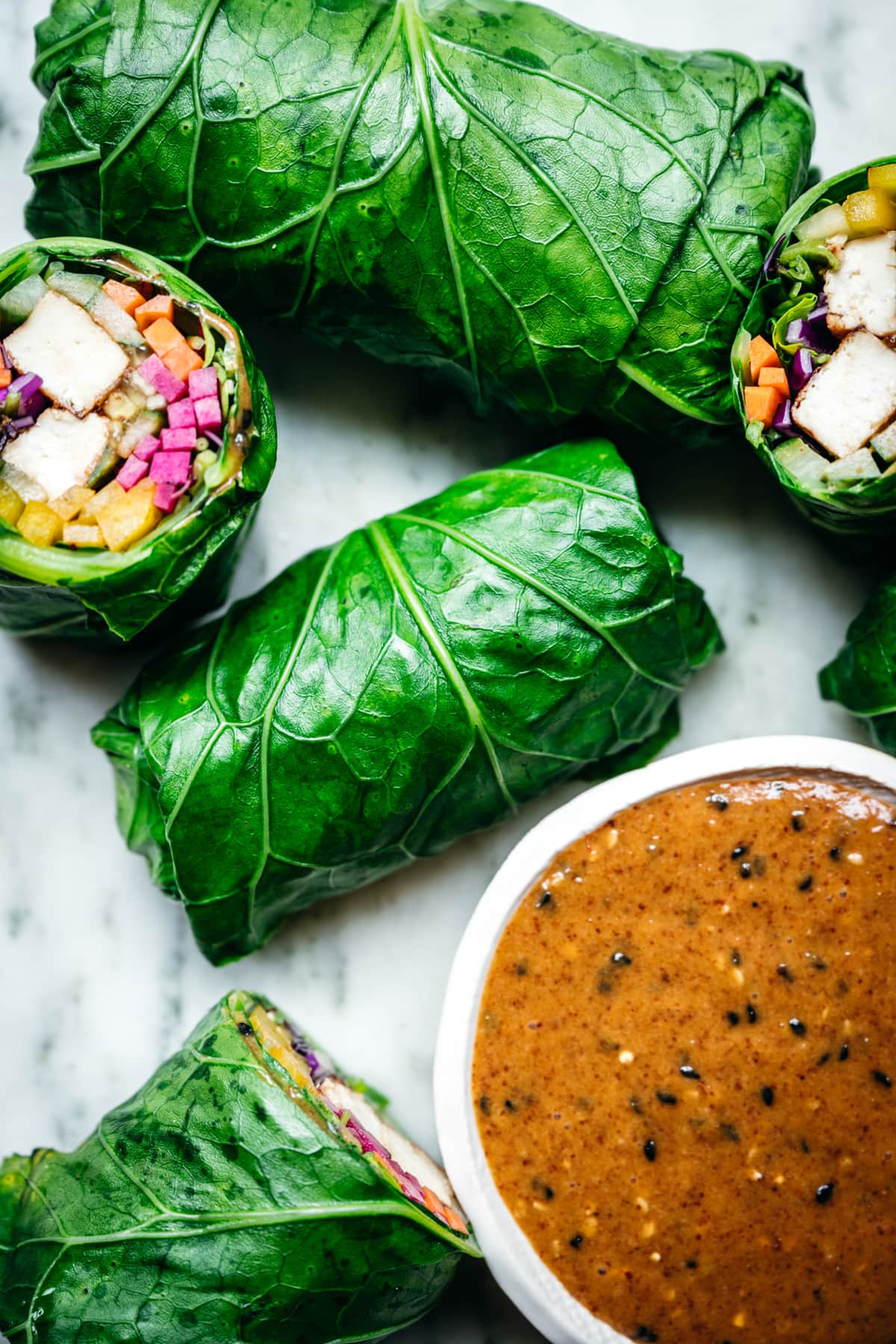 close up view of collard green wrap